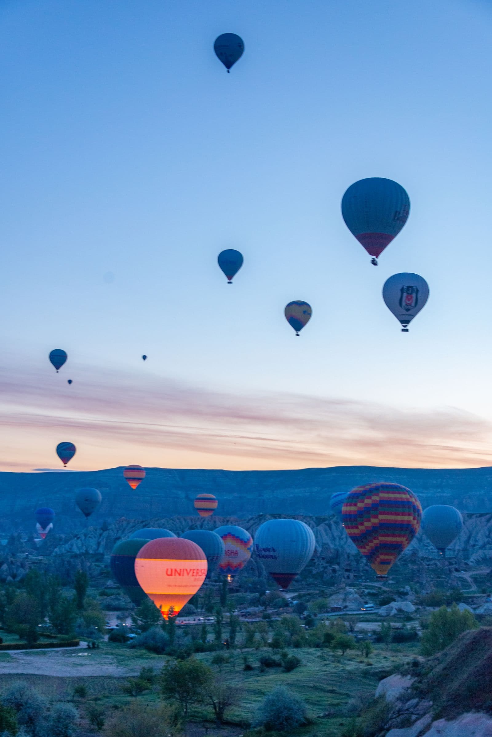 Hot air balloons over Göreme at first light